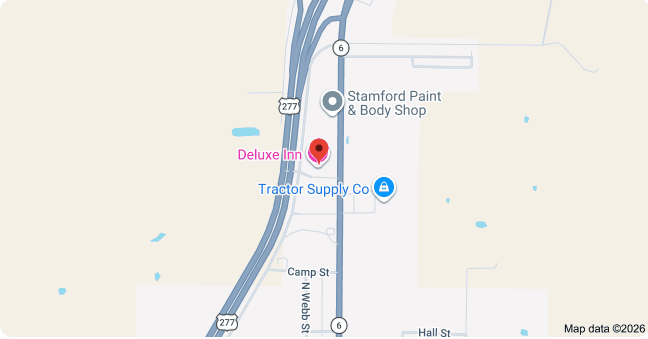 Map showing the location of Deluxe Inn Stamford in Stamford, TX